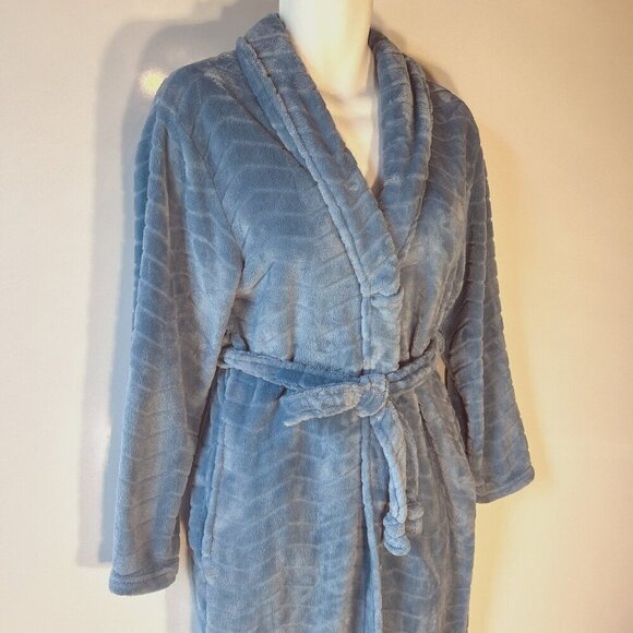 Blue Plush Wrap Bathrobe OSFM Spa Soft Travel Gift Cozy Gift Loungewear Bath - Picture 2 of 8
